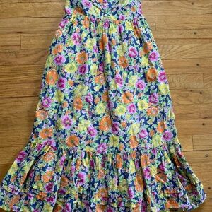 Ralph Lauren Navy Maxi Skirt with Pink Orange Yellow Floral Print